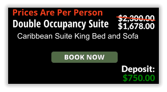 Book Now Double Occupancy Suite Caribbean Suite King Bed and Sofa $750.00 Deposit: $2,300.00 $1,678.00 Prices Are Per Person